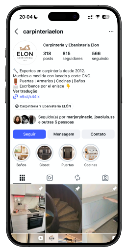 Perfil de Instagram de Elon Carpintería